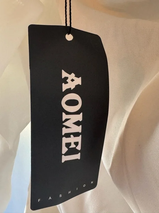 Off-Shoulder White Pleated Midi Dress with Statement Puff Sleeves - Picture 6 of 7